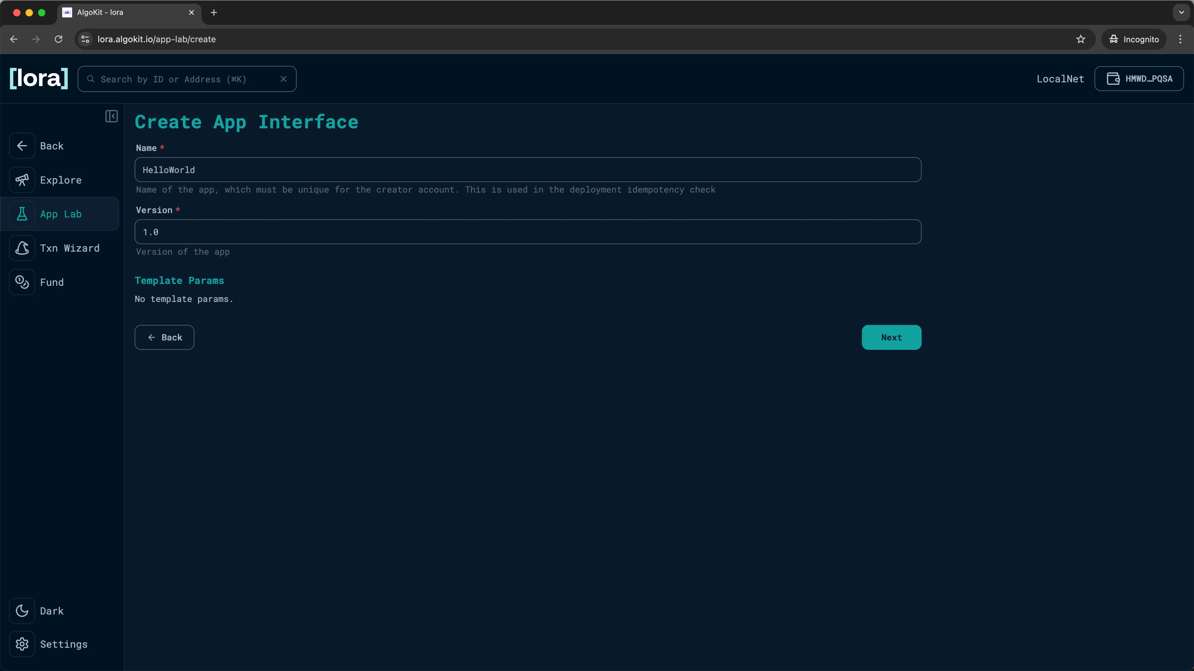 Lora: Specify app name and version